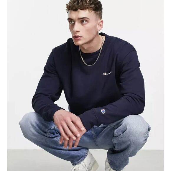 Champion Small Script Logo Sweatshirt Mens Medium - Picture 3 of 11